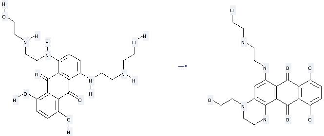 Mitoxantrone can be used to produce 8,11-dihydroxy-4-(2-hydroxy-ethyl)-6-[2-(2-hydroxy-ethylamino)-ethylamino]-1,2,3,4-tetrahydro-1,4-diaza-benzo[a]anthracene-7,12-dione by heating